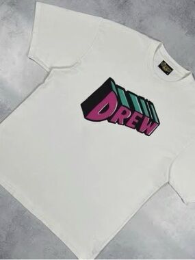 Drew House Script Big Logo T Shirt white/pink oversized size small